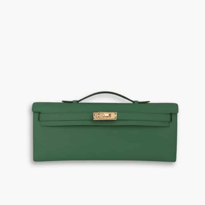 Hermes Kelly Cut Clutch Swift Gold Malachite 28Cm