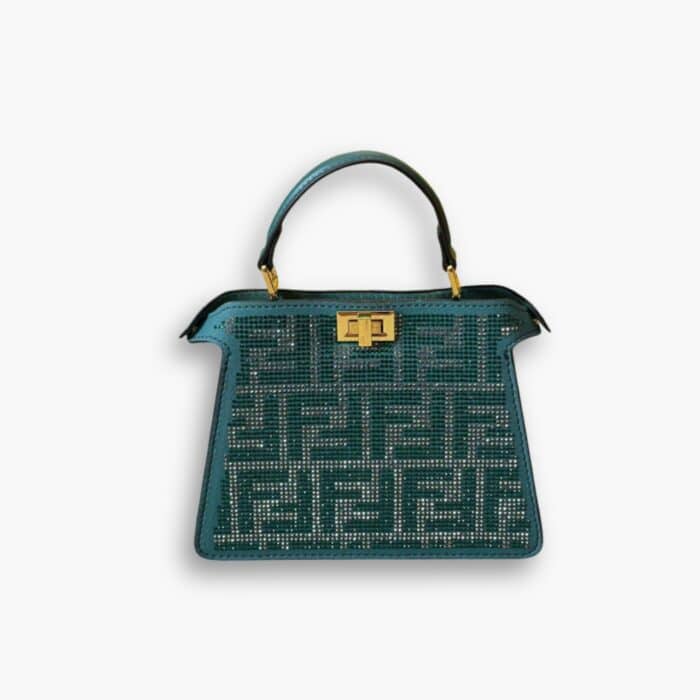 Fendi Peekaboo Iseeu Petite Bag With Crystal FF Motif Green 20Cm