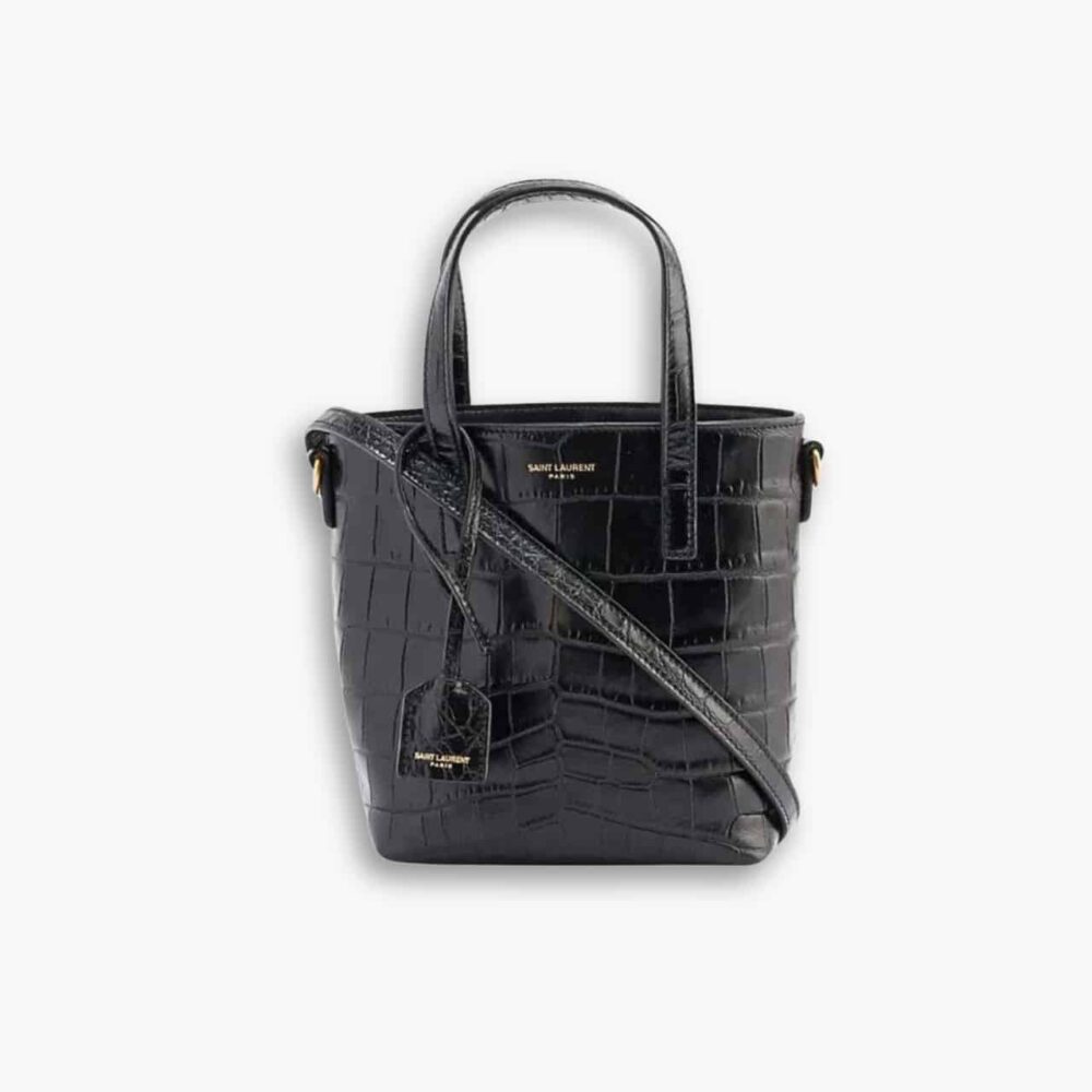 Saint Laurent Toy Shopping Tote Bag Crocodile Black 18cm