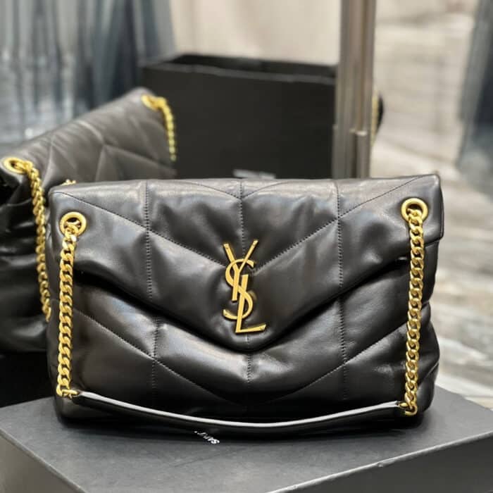 Saint Laurent Puffer Gold Tone Metal  Medium Black 35Cm - Image 5