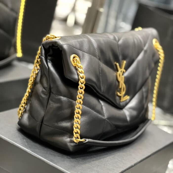 Saint Laurent Puffer Gold Tone Metal  Medium Black 35Cm - Image 7