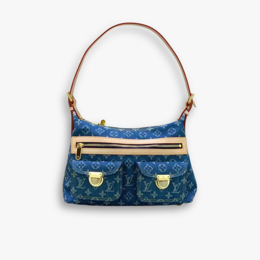 Louis Vuitton Monogram Denim Baggy PM Shoulder Bag Blue 30Cm