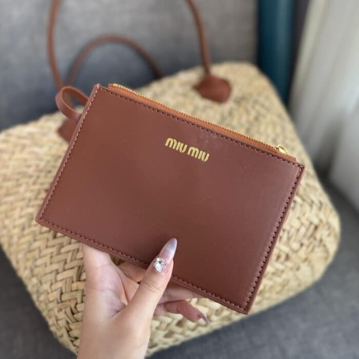 MiuMiu Palmetto Tote Bag Raffia In Tan 30cm 5BG206 2DDH F0A5T - Image 5