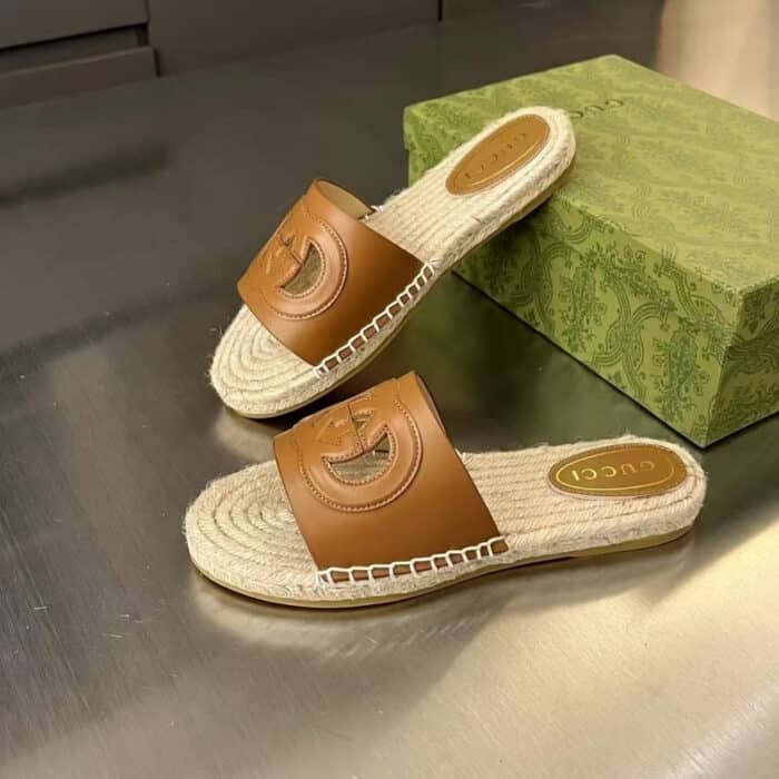 Gucci Interlocking G Cut Out Slide Espadrille Brown 725260 US000 2535 - Image 3