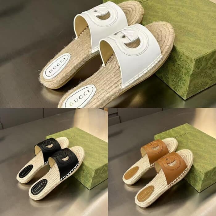 Gucci Interlocking G Cut Out Slide Espadrille Black 725260 US000 1000 - Image 5