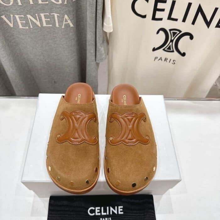Celine Pitea Clog In Suede Cognac 363013954C 18NC - Image 2