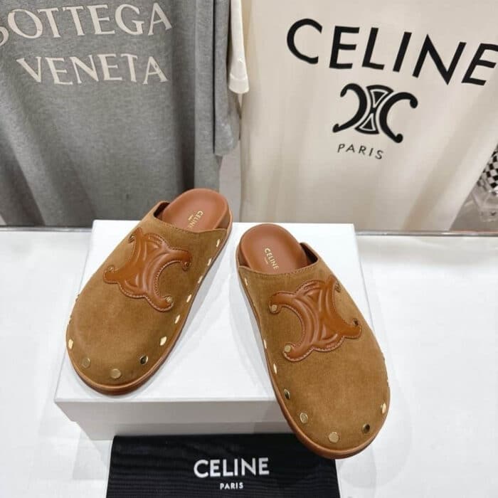 Celine Pitea Clog In Suede Cognac 363013954C 18NC - Image 3