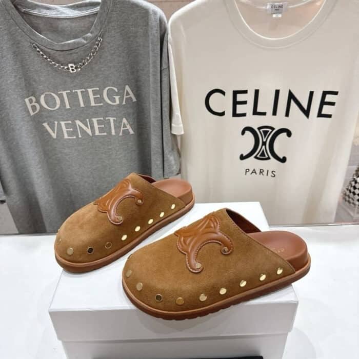 Celine Pitea Clog In Suede Cognac 363013954C 18NC - Image 4