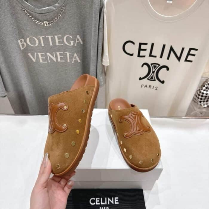 Celine Pitea Clog In Suede Cognac 363013954C 18NC - Image 5
