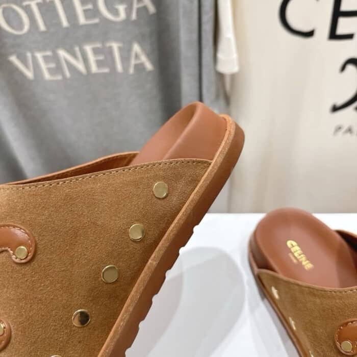 Celine Pitea Clog In Suede Cognac 363013954C 18NC - Image 6