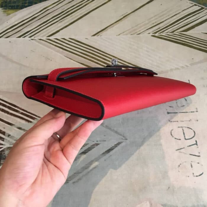 Hermes Kelly Cut Bag Clutch Palladium Rouge Casaque Epsom 28Cm - Image 6