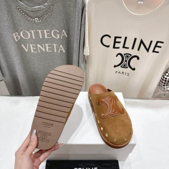 Celine Pitea Clog In Suede Cognac 363013954C 18NC - Image 7
