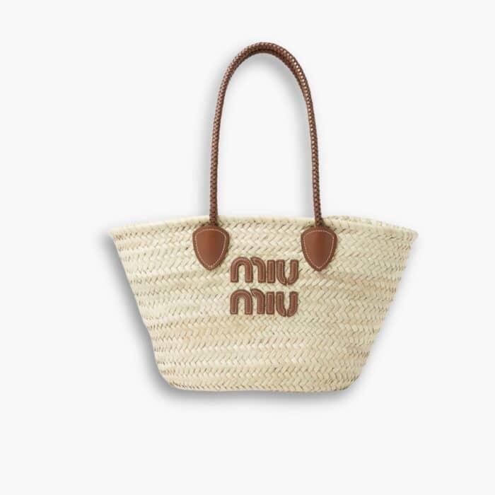 MiuMiu Palmetto Tote Bag Raffia In Tan 30cm 5BG206 2DDH F0A5T
