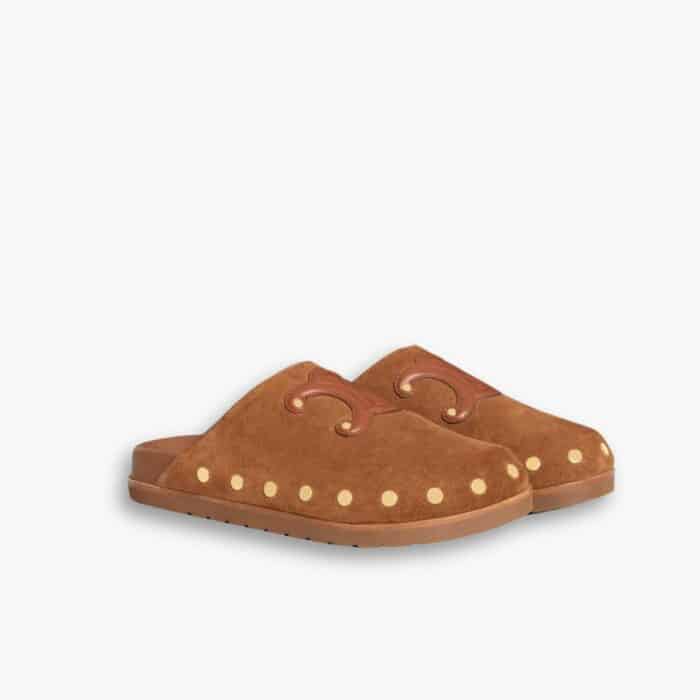 Celine Pitea Clog In Suede Cognac 363013954C 18NC