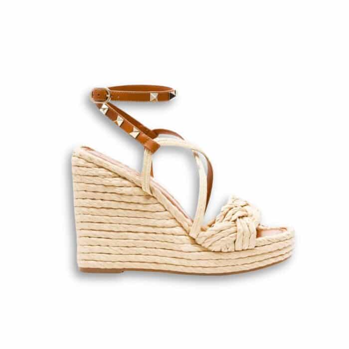 Valentino Garavani Woven Raffia Wedge Espadrilles Farfetch Beige