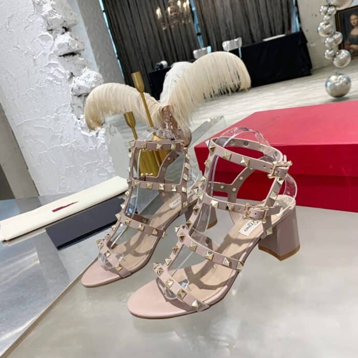 Valentino Garavani Rockstud Leather Sandals Beige - Image 3