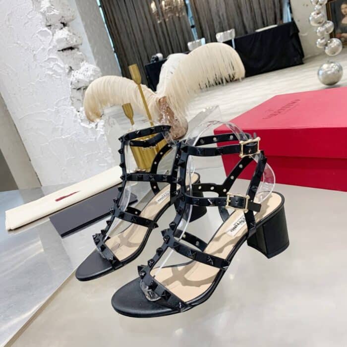 Valentino Garavani Rockstud Leather Sandals Black - Image 4