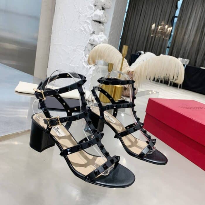Valentino Garavani Rockstud Leather Sandals Black - Image 6