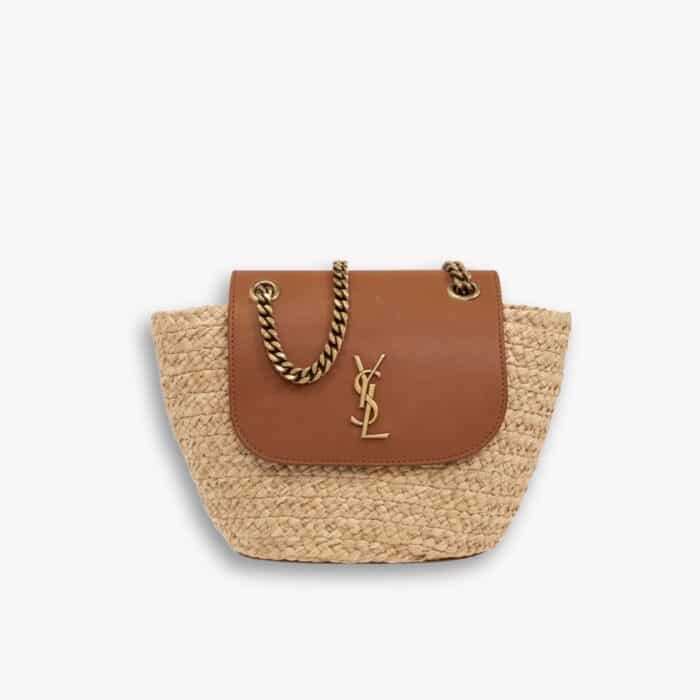 Saint Laurent Mini Manon In Raffia And Aged Vegetable Tanned Leather Naturel 23cm 774269GAAED9051