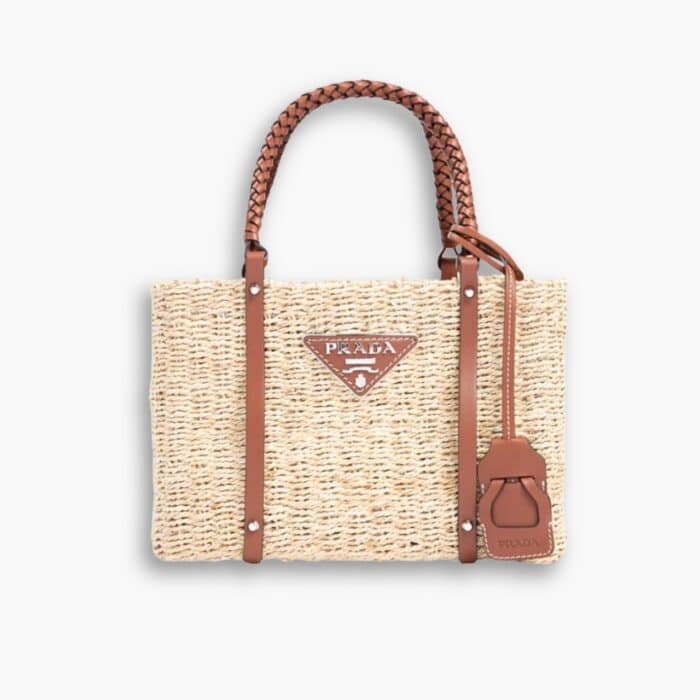 Prada Two Tone Woven Tote Bag In Multi Natural 28cm 1BG336VZOO2DJD
