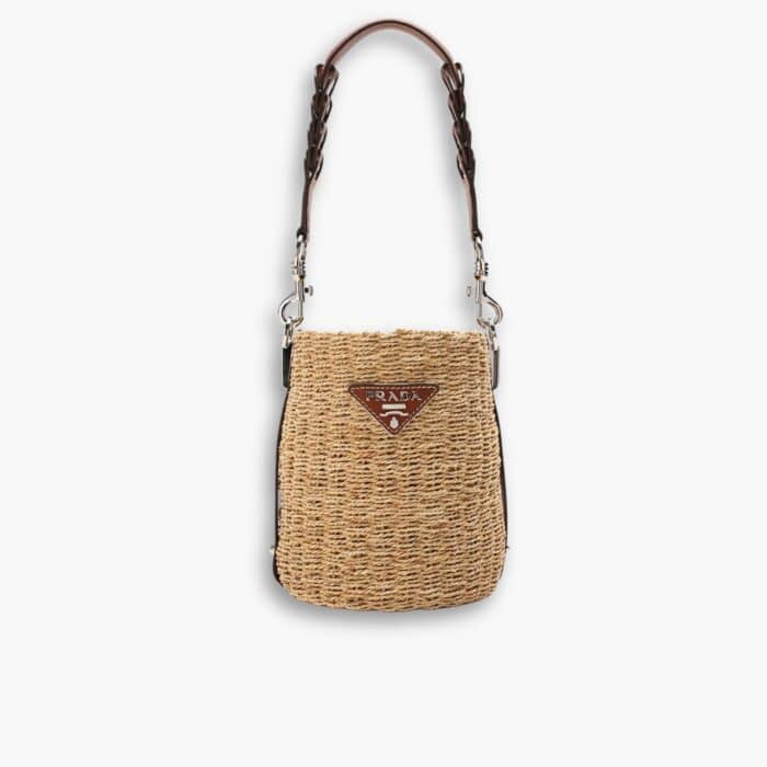 Prada Raffia And Leather Bucket Bag 21cm