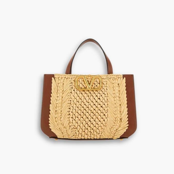 Valentino Garavani Vlogo Signature Handbag With Raffia Embroidery 22cm