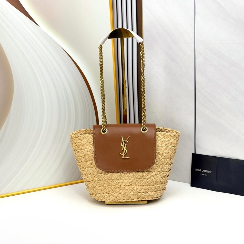 Saint Laurent Mini Manon In Raffia Natural And Brick 23cm 774269GAAED9051 - Image 2