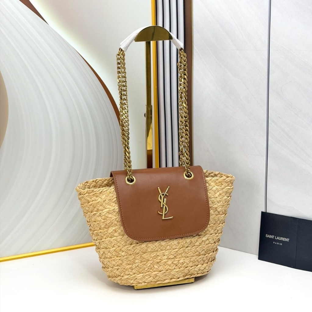 Saint Laurent Mini Manon In Raffia Natural And Brick 23cm 774269GAAED9051 - Image 3