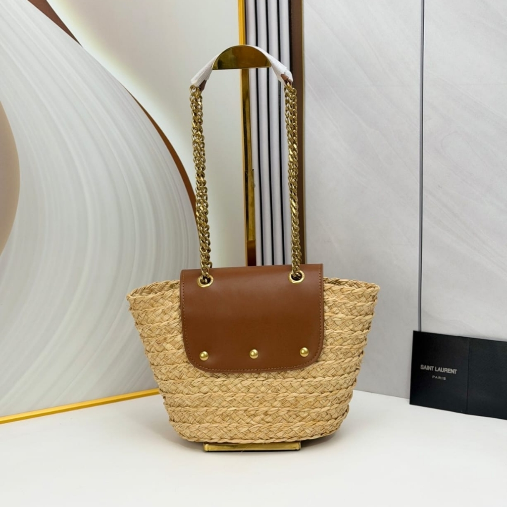 Saint Laurent Mini Manon In Raffia Natural And Brick 23cm 774269GAAED9051 - Image 4
