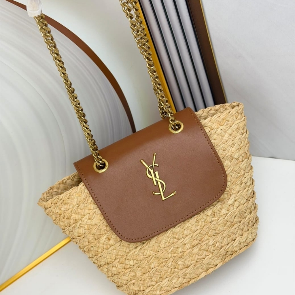 Saint Laurent Mini Manon In Raffia Natural And Brick 23cm 774269GAAED9051 - Image 5