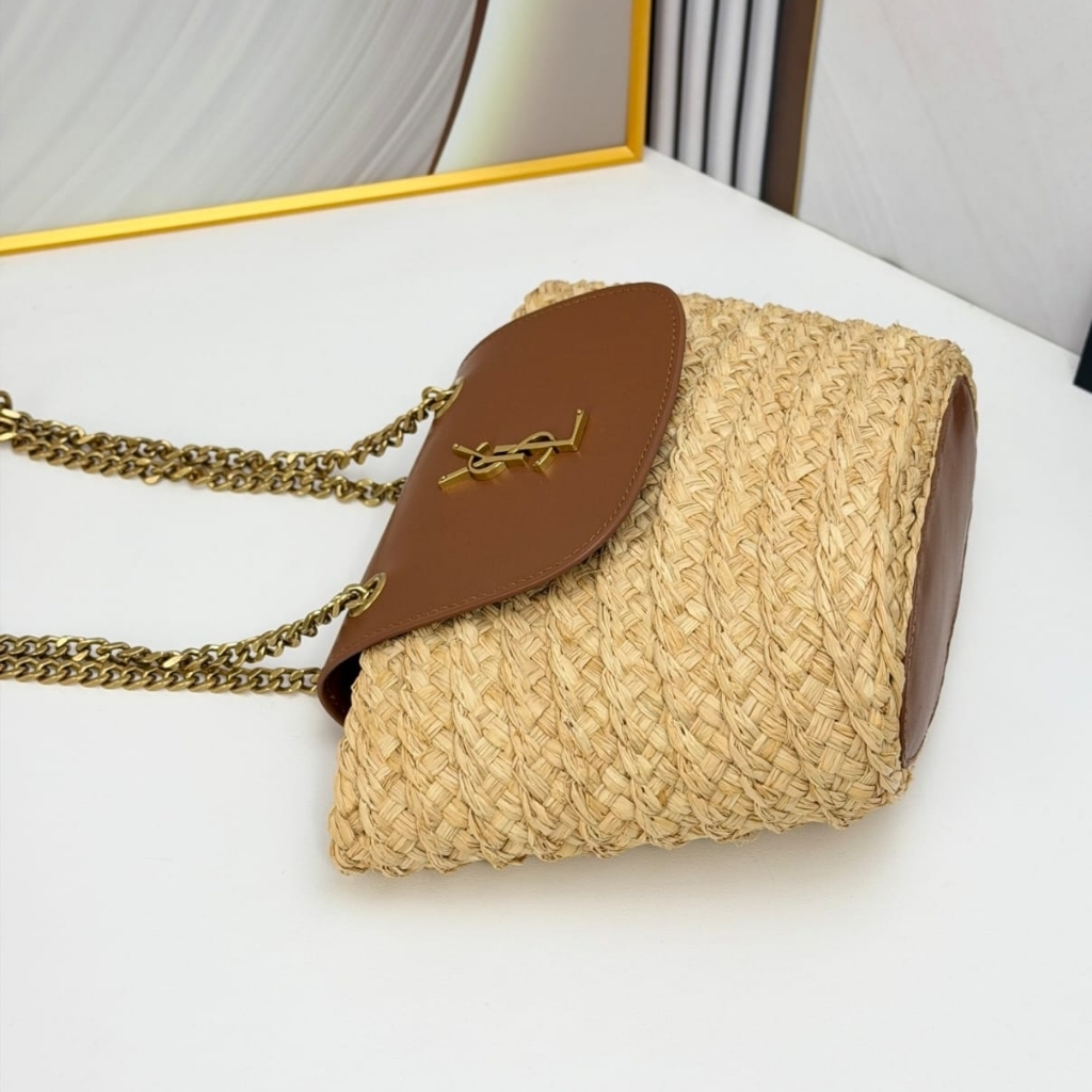 Saint Laurent Mini Manon In Raffia Natural And Brick 23cm 774269GAAED9051 - Image 7