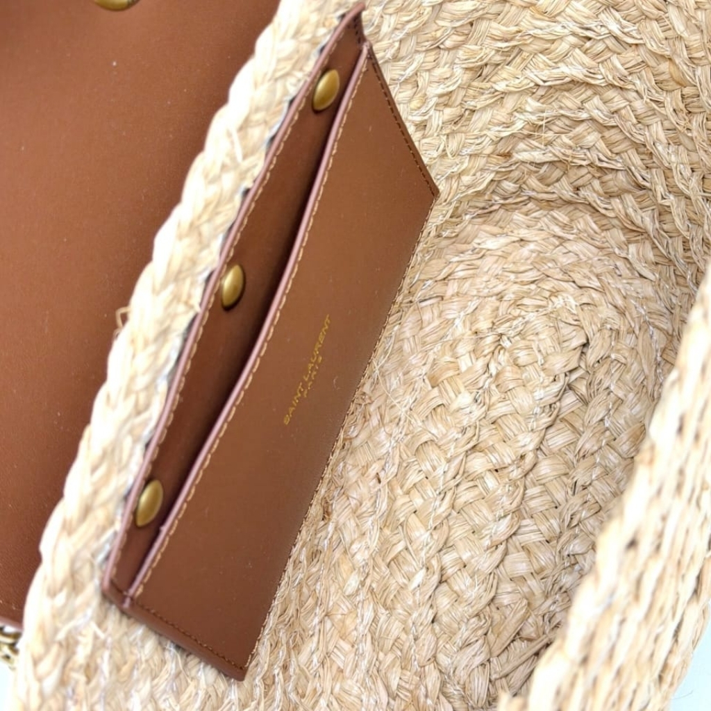 Saint Laurent Mini Manon In Raffia Natural And Brick 23cm 774269GAAED9051 - Image 9