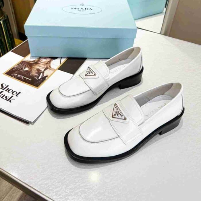 Prada Logo Plaque Loafers White 1D902M069F0009F025 - Image 3