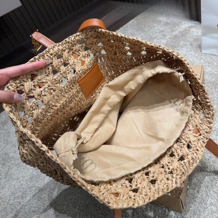 Saint Laurent Panier Raffia Natural Brown 39cm 688221 GAAAC 2080 - Image 6
