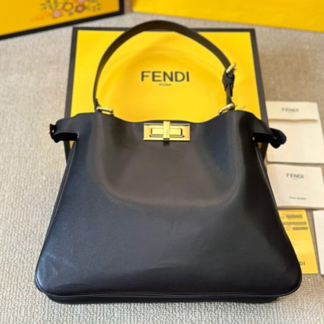 Fendi Peekaboo Soft Medium Leather Bag Black 33 cm - Image 2