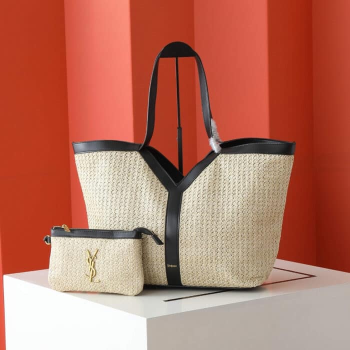 Saint Laurent Tiffany & Fred Paris Raffia Leather Large Tote Black 50Cm - Image 2
