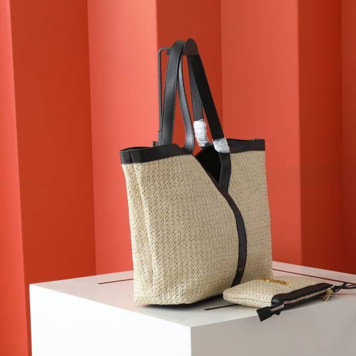 Saint Laurent Tiffany & Fred Paris Raffia Leather Large Tote Black 50Cm - Image 3