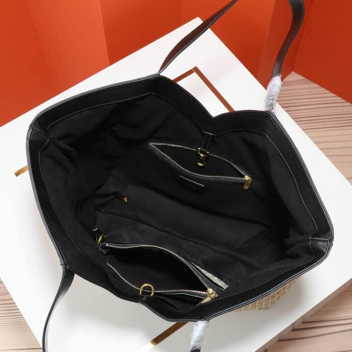 Saint Laurent Tiffany & Fred Paris Raffia Leather Large Tote Black 50Cm - Image 5