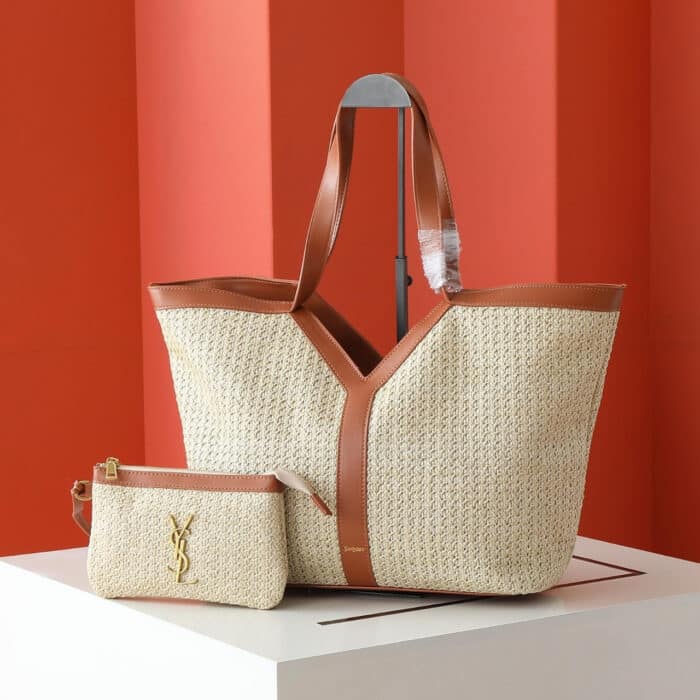 Saint Laurent Tiffany & Fred Paris Raffia Leather Large Tote Brown 50Cm - Image 2