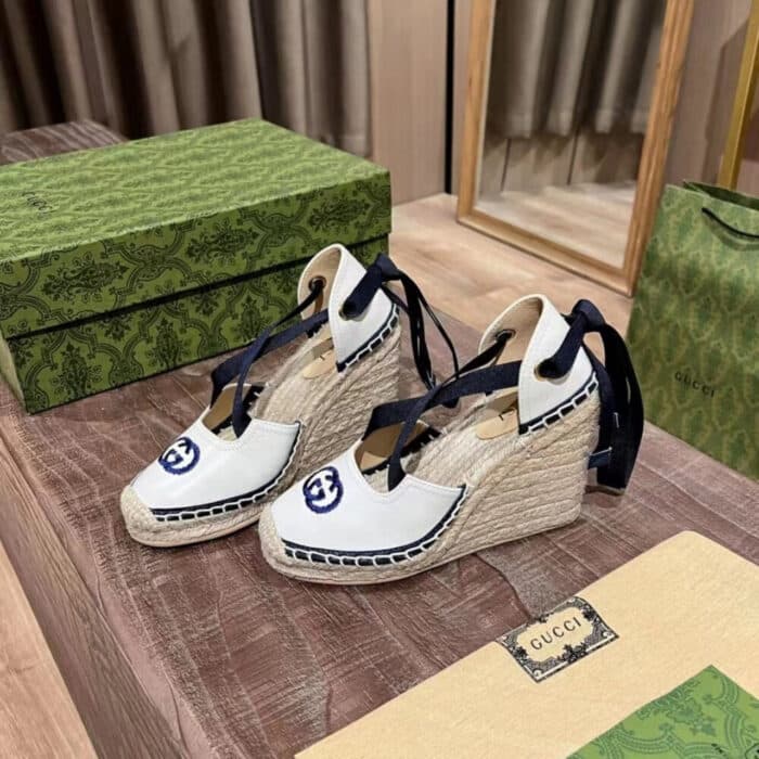 Gucci GG Canvas Wedge Espadrilles White - Image 2