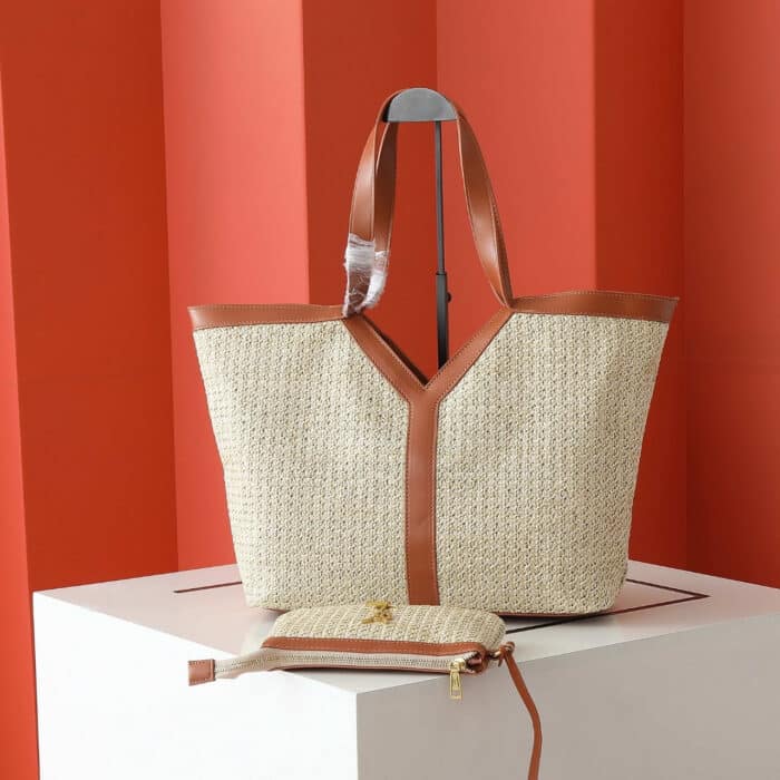 Saint Laurent Tiffany & Fred Paris Raffia Leather Large Tote Brown 50Cm - Image 3