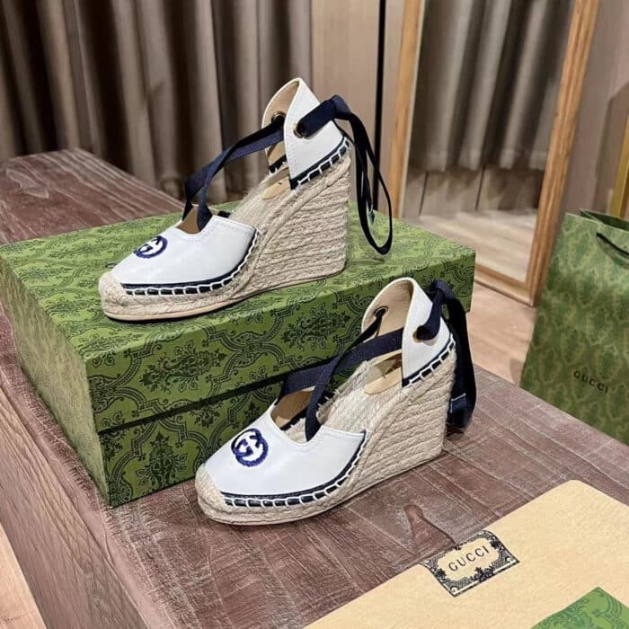 Gucci GG Canvas Wedge Espadrilles White - Image 3