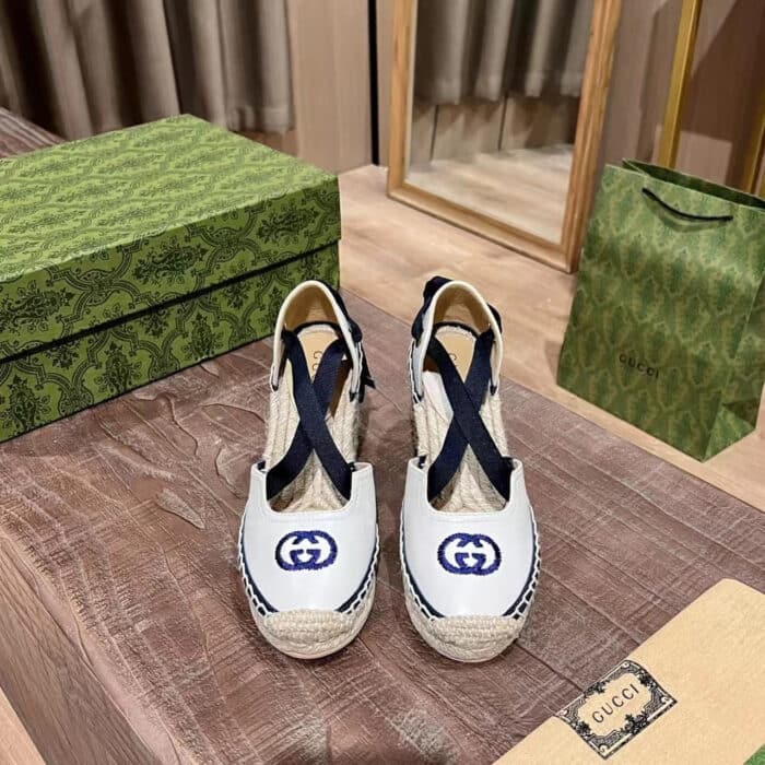 Gucci GG Canvas Wedge Espadrilles White - Image 4