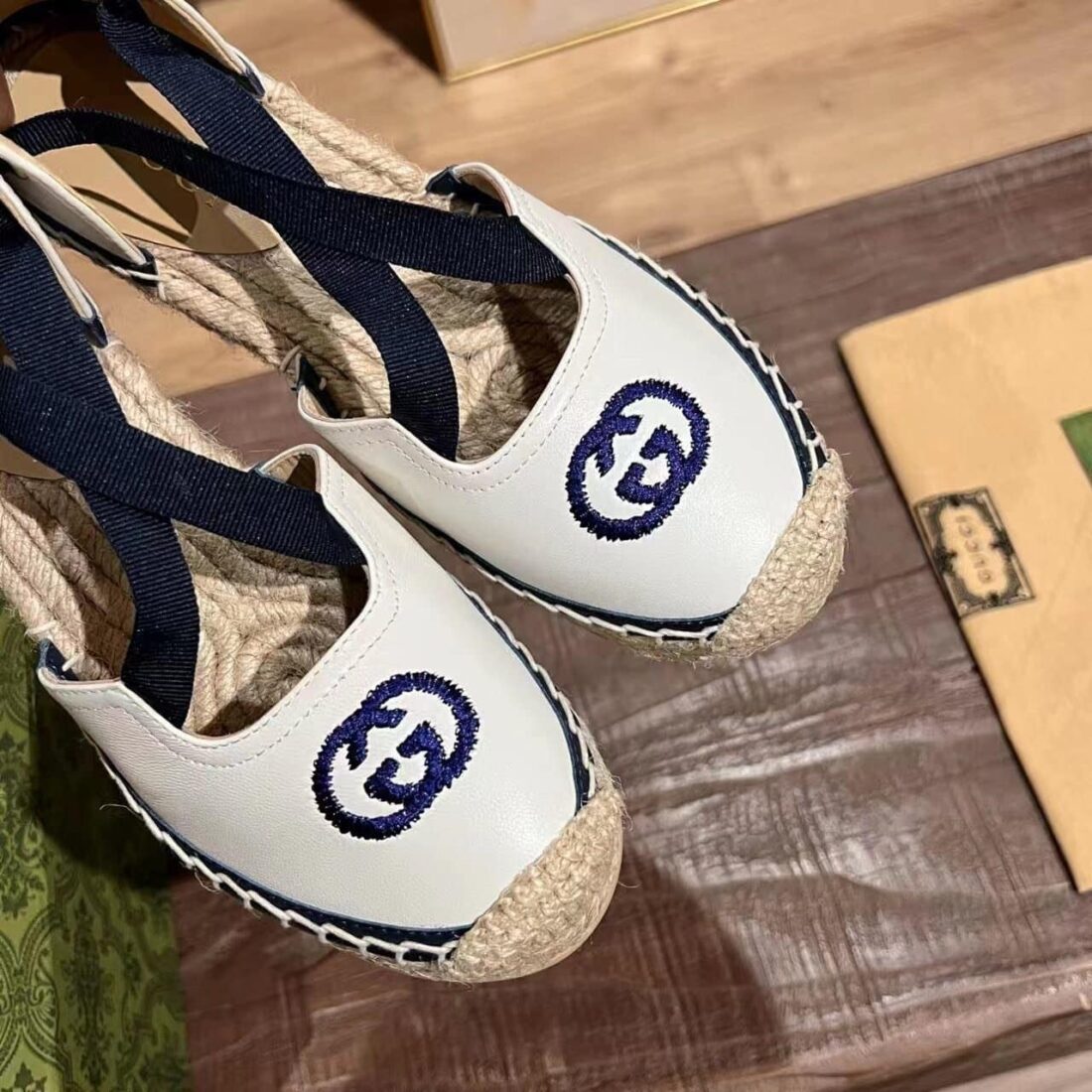 Gucci GG Canvas Wedge Espadrilles White - Image 6
