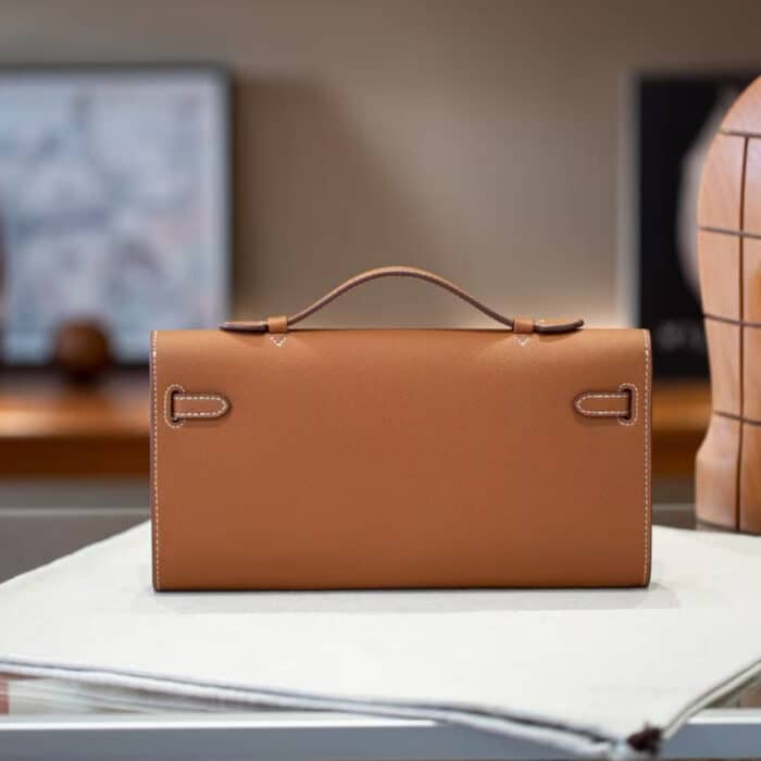 Hermes Kelly Cut Clutch Swift Silver Brown 28Cm - Image 3