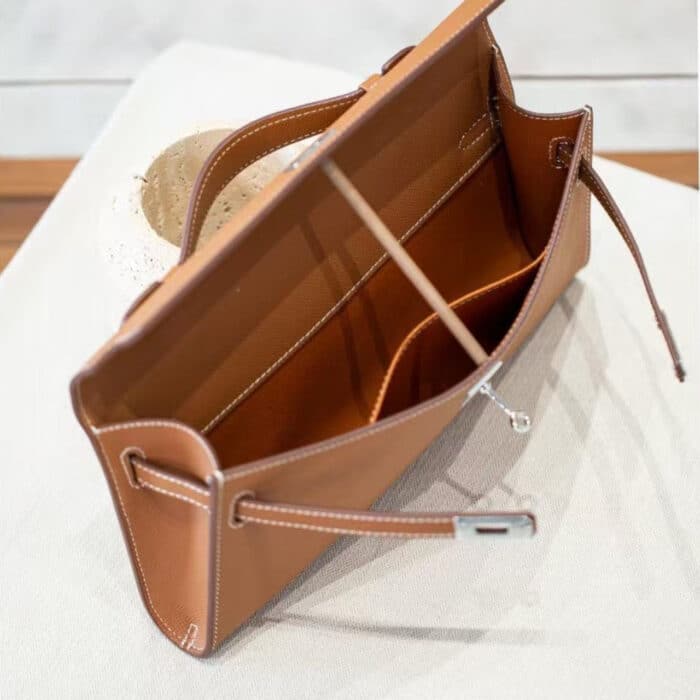Hermes Kelly Cut Clutch Swift Silver Brown 28Cm - Image 4