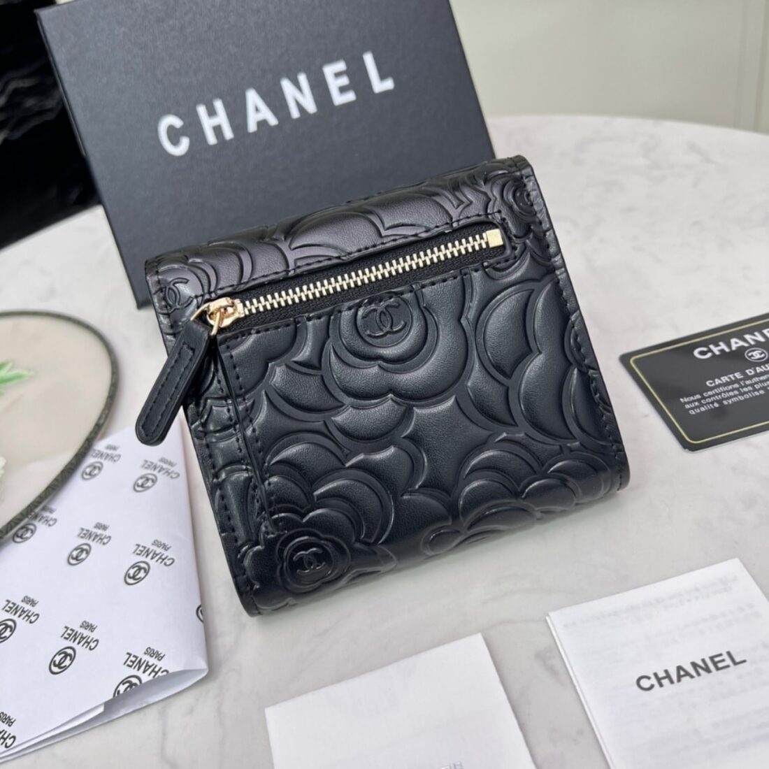 Perfect Match: Chanel Flap Bag with Camellia Flower 26cm X Chanel Small Floral Wallet Black 11cm - Image 5
