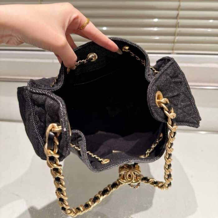 Chanel 25 Small Handbag Grained & Gold-Tone Metal Washed Denim Black 34Cm AS5293 B20520 U0725 - Image 3