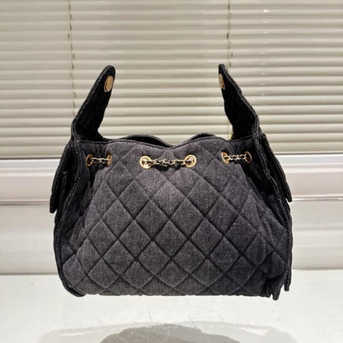Chanel 25 Small Handbag Grained & Gold-Tone Metal Washed Denim Black 34Cm AS5293 B20520 U0725 - Image 6