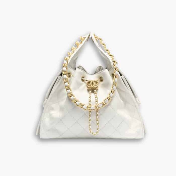 Chanel 25 Small Handbag Grained & Gold-Tone Metal White 34Cm AS5293 B20304 10601